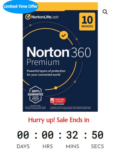 SALE UP TO 66% For Norton 360 Premium 2022 UK/Europe – 10 Devices – 12 Months License