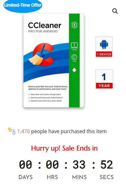SALE UP TO 65% For CCleaner Pro for Android Mobile 2022 License 1 Year | GLOBAL